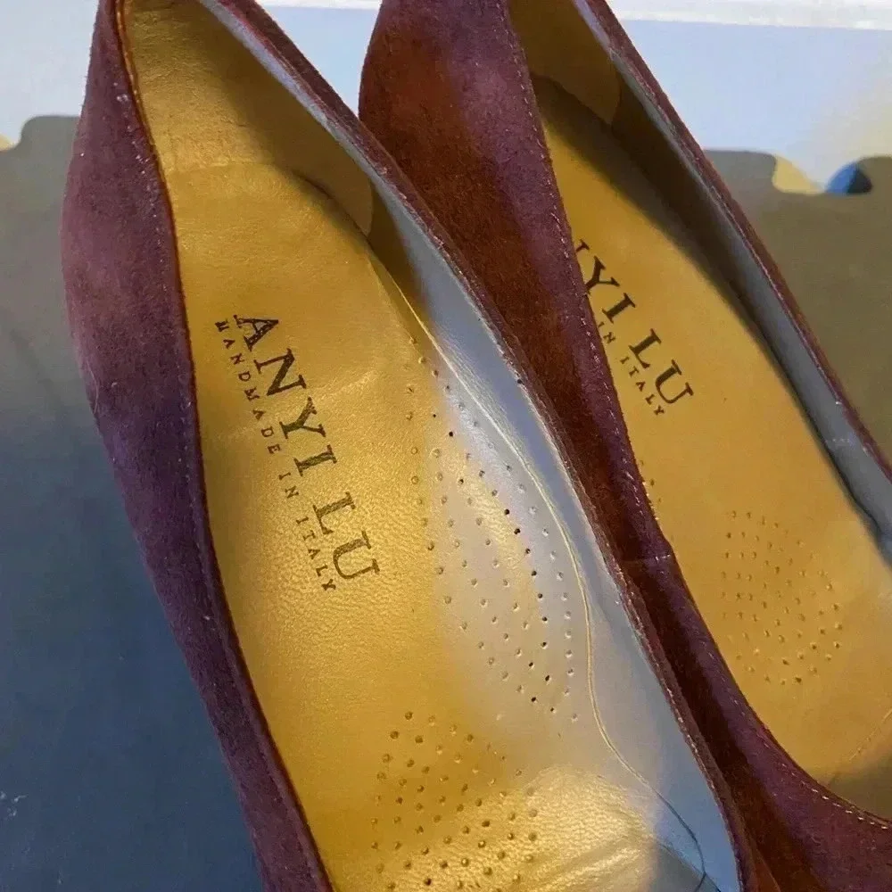Anyi Lu Suede Snakeskin Point Toe Heels